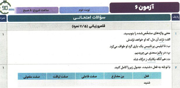 سوالات امتحانی در کتاب فرمول بیست فارسی یازدهم گاج